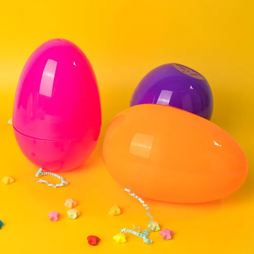 Miniatura 6 de JOYIN 6 huevos de Pascua de plástico jumbo de 7 pulgadas, colores sólidos brillantes, 6 colores surtidos, huevos vacíos para rellenar golosinas
