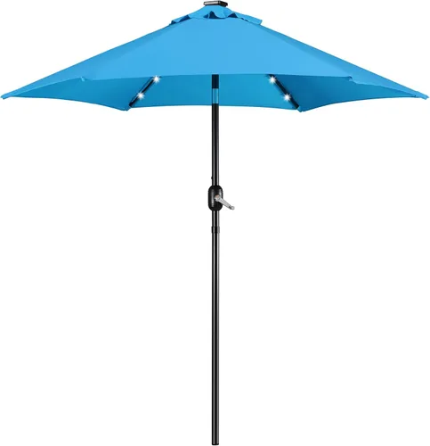 Miniatura 26 de Yaheetech - Paraguas de 9 pies con energía solar para patio - Paraguas de mesa de mercado con protección UV, 32 luces LED y botón de inclinación