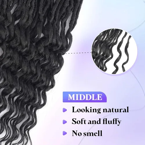 Miniatura 4 de Goddess Locs Cabello de Ganchillo de 24 Pulgadas Ondas Profundas 8 Paquetes Nuevos Locs Sintéticos Suaves Trenzas de Ganchillo Extensiones de 1b