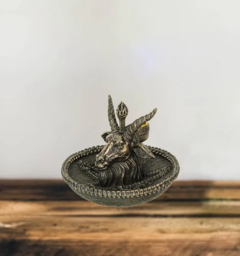 Miniatura 2 de Veronese Design 4 1/8" Beast Head Baphomet Escultura de resina Acabado Bronce Flujo Incienso Bowl