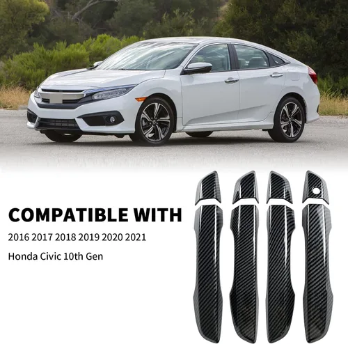Miniatura 2 de Cubierta de Manija de Puerta Compatible con Honda Civic de 10ª Generación Sedan Hatchback Coupe Tipo R 2016 2017 2018 2019 2020 2021 Manijas