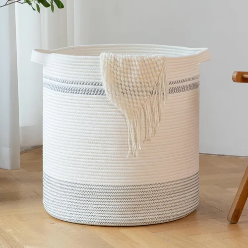 Miniatura 9 de OIAHOMY Cesta de lavandería de 80 L, cesta de almacenamiento con asas, canasta decorativa para sala de estar, cesta de almacenamiento tejida