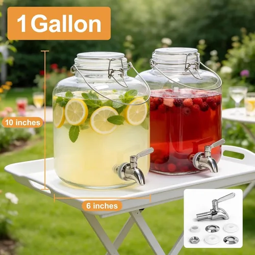 Miniatura 3 de Dispensador de bebidas de vidrio para fiestas, dispensador de bebidas de 1 galón con espita y asa, dispensador de agua de vidrio, dispensadores