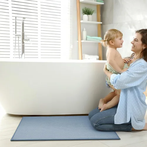 Miniatura 8 de GRANNY SAYS Tapetes de baño azules, de felpilla suave, absorbentes, de 20 x 32 pulgadas, alfombras de baño pequeñas antideslizantes, lavables