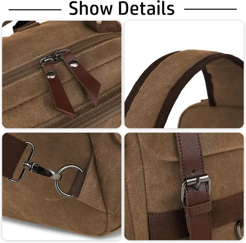 Miniatura 6 de Bolsa de mensajero vintage, mochila de lona para viajes, bolsa de hombro para hombre, bolsa de doble uso para transporte de mano y transporte