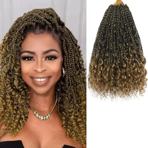 Miniatura 36 de Flagship 9 Paquetes Goddess Box Braids Cabello de Ganchillo para Mujeres Negras - 10 Pulgadas Pre-enrollado con Puntas Rizadas, Estilo Bohemio