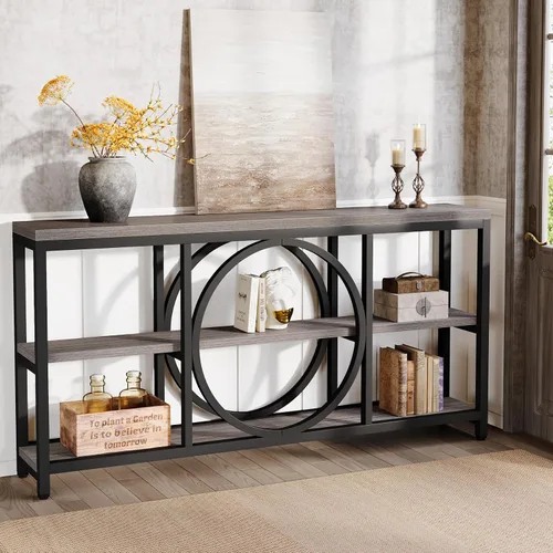 Miniatura 7 de Tribesigns Mesa consola extra larga de 70.9 pulgadas para entrada, mesa de sofá detrás del sofá con estantes de almacenamiento de madera de 3