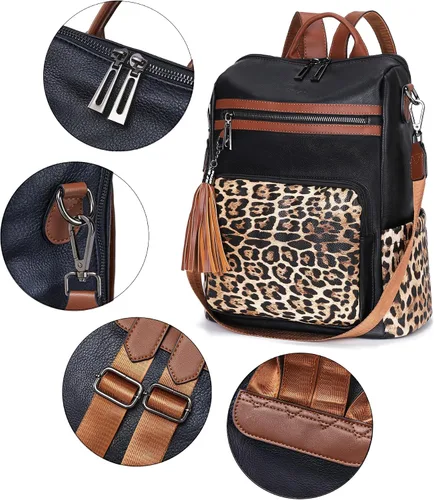 Miniatura 58 de OPAGE - Mochila de cuero para mujer, con borla de moda, bolso de hombro, mochila grande, bolsa de viaje, gris, L
