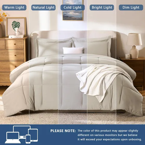 Miniatura 5 de CozyLux Juego de edredón tamaño individual XL, color beige, juego de cama de 5 piezas individual XL, juego de ropa de cama suave extra largo