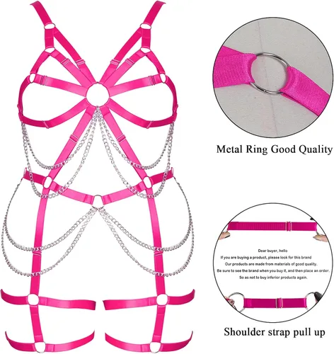 Miniatura 3 de Arnés de cuerpo de las mujeres más tamaño liguero completo jaula ahueca hacia fuera marco Strappy Medias sujetador conjunto Punk goth Rave ropa
