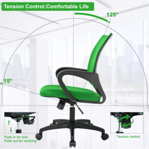 Miniatura 5 de Silla de oficina en casa, silla de escritorio de malla, silla ergonómica para computadora con soporte lumbar y reposabrazos, sillas de oficina Verde