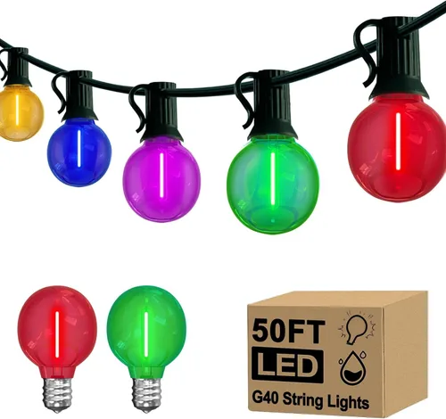Miniatura 8 de Luces de Navidad Moradas y Naranjas, 25 pies, 27 unidades, luces de cadena LED G40 de Navidad, luces de decoración de interiores para patio al aire