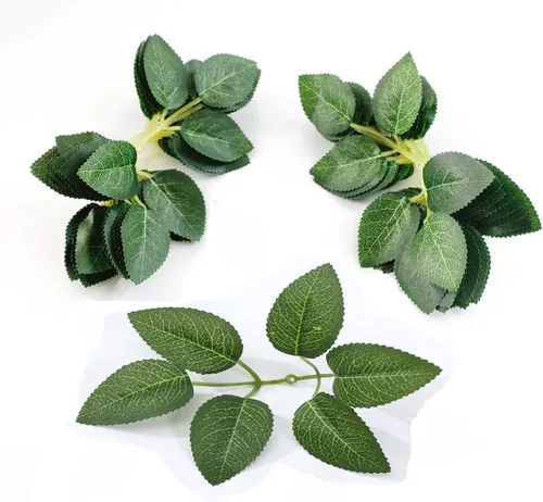 Miniatura 2 de Paquete de 200 hojas verdes artificiales a granel, hojas de rosas falsas para ramos de boda, centros de mesa, decoración de fiesta, 6 hojas