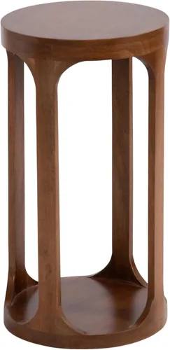 Kate and Laurel Dahl - Mesa redonda moderna de madera con listones para bebidas; 12 x 23 pulgadas; marrón nogal; mesa de pedestal de madera de