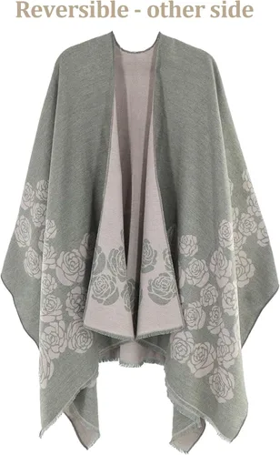 Miniatura 39 de Poncho chal para mujer, suéteres suaves y cálidos para mujer, parte delantera abierta, poncho de viaje para otoño, invierno y primavera