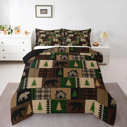 Miniatura 20 de Erosebridal Juego de ropa de cama de oso marrón, juego de edredón de animales de safari en el bosque, acuarela con relleno de edredón de vida