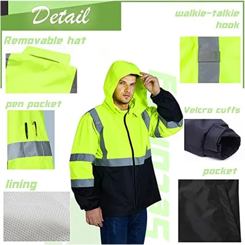 Miniatura 3 de Chaqueta reflectante de seguridad de alta visibilidad para hombres Hi Vis chaquetas de construcción Amarillo