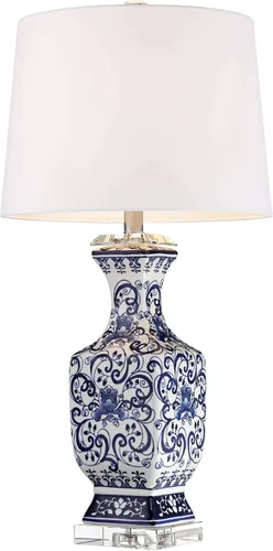 Miniatura 6 de Barnes and Ivy Iris - Juego de 2 lámparas de mesa asiáticas chinas estilo tarro de 28 pulgadas de alto, cristal de porcelana azul, Ginebra de tela