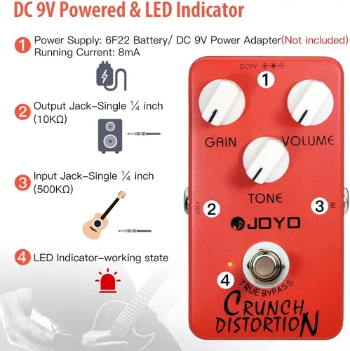 Miniatura 6 de JOYO Pedal de distorsión Crunch distorsión del efecto de distorsión de rock clásico británico para guitarra eléctrica - True Bypass (JF-03)