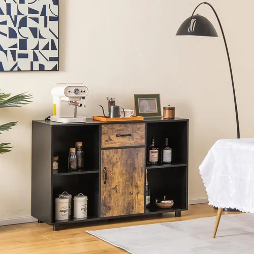 Miniatura 2 de Giantex Aparador grande para bufé con almacenamiento, isla estacionaria con organizador de 4 cubos, 1 cajón, armario de 1 puerta, armario de cocina