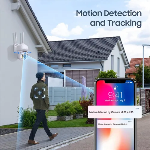 Miniatura 4 de PTZ - Cámara de seguridad para exteriores, sistema de seguridad PTZ 355° View 1080P, cámaras de seguridad WiFi de 2.4 GHZ para exteriores con visión