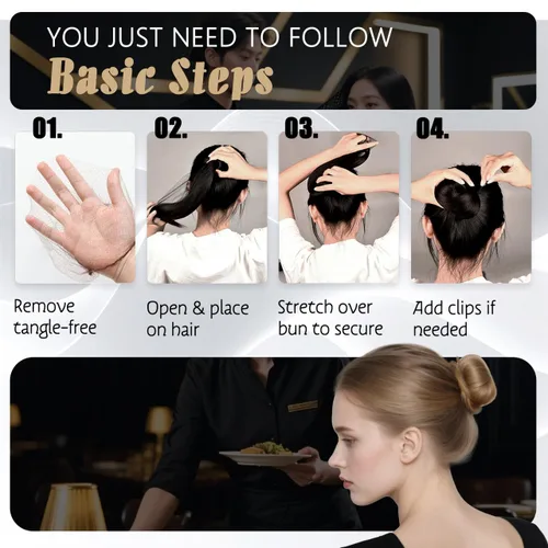 Miniatura 5 de Smilco Red para el cabello, 100 unidades, redes para el cabello de 22 pulgadas, malla elástica invisible para servicio de alimentos, moño de ballet