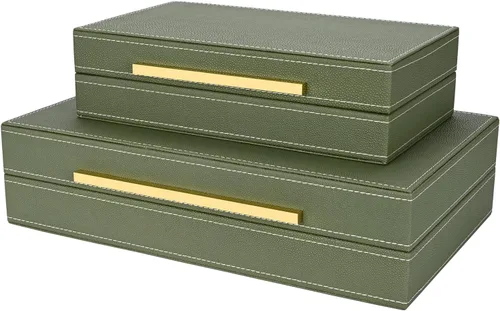 Miniatura 13 de Caja Negra Shagreen de Cuero Sintético, Juego de 3 Piezas Cajas Decorativas de Almacenamiento, Cajas Decorativas Modernas Apilables con Tapas