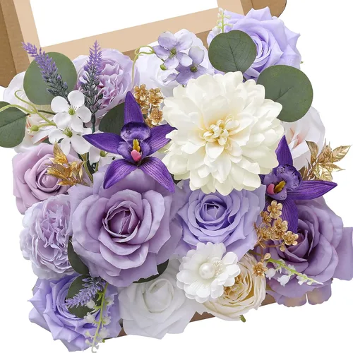 Miniatura 38 de Serwalin 2 Piezas Flores Artificiales Blancas Rosas Falsas Flores de Espuma de Seda Juego de Caja para Manualidades DIY Ramos de Pastel de Boda Un