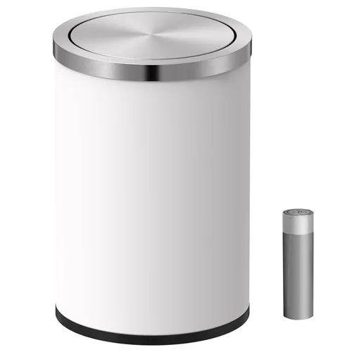 Miniatura 9 de Mini bote de basura con tapa, cubo de basura pequeño de escritorio para reciclaje, bonito bote de basura de metal para uso en encimera de mesa