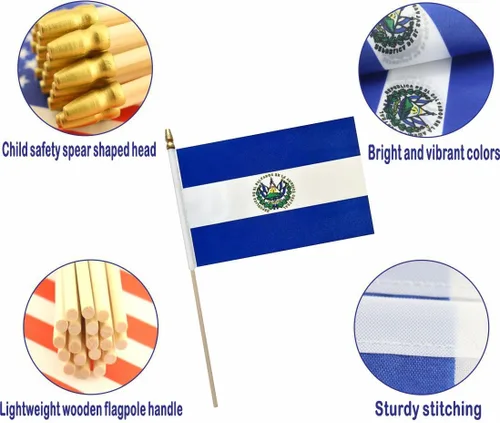 Miniatura 3 de Paquete de 20 banderas de El Salvador de El Salvador, banderas pequeñas de mano para decoraciones (5 x 8 pulgadas), esenciales para fiestas