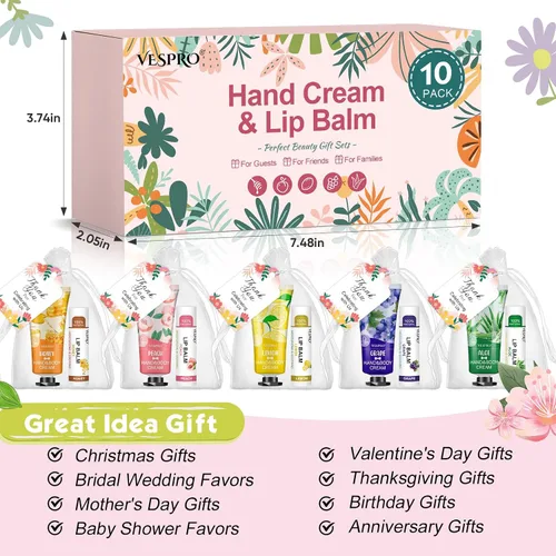 Miniatura 5 de VESPRO Paquete de 10 juegos de crema de manos y bálsamo labial a granel, regalos del día de la madre para mamá, regalos de agradecimiento al