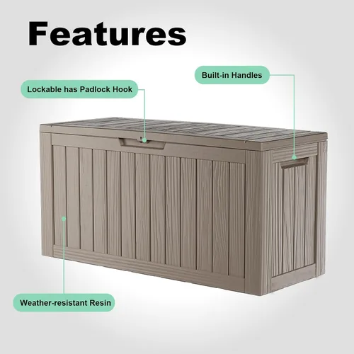 Miniatura 5 de ROJIK Caja de almacenamiento para exteriores, caja de cubierta impermeable de 85 galones, contenedor de almacenamiento exterior de resina resistente