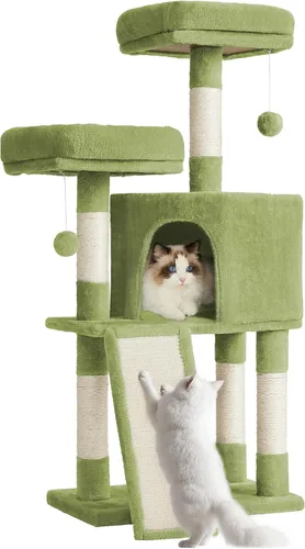 Miniatura 11 de Feandrea Árbol para gatos, torre para gatos de 45.3 pulgadas, condominio de felpa con poste rascador, rampa, perca, cueva espaciosa, para espacios