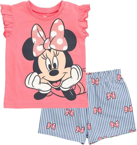 Miniatura 86 de Disney Minnie Mouse - Conjunto de camiseta floral arcoíris y pantalones cortos de cambray, tallas de bebé a niño grande (12 meses - 14-16)