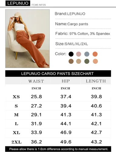Miniatura 4 de Lepunuo Pantalones cargo de cintura alta para mujer, pantalones de viaje Y2K Streetwear holgados elásticos con 6 bolsillos con cordón en los tobillos