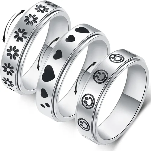 Miniatura 11 de Anillo de ansiedad OreilleStar para mujeres, anillo giratorio de titanio y acero inoxidable, anillo de ansiedad para hombres, 6mm de ancho con Plata