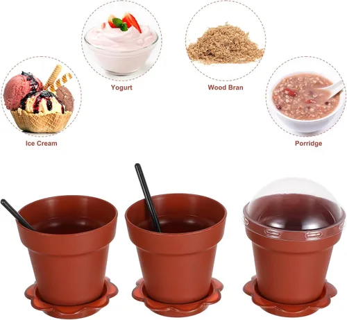 Miniatura 8 de Kichvoe Tazas de pastel con tapa, pala y bandeja, 20 piezas de mini cuencos de postre para yogur, helado, pudín y jardín, fiesta temática de catering
