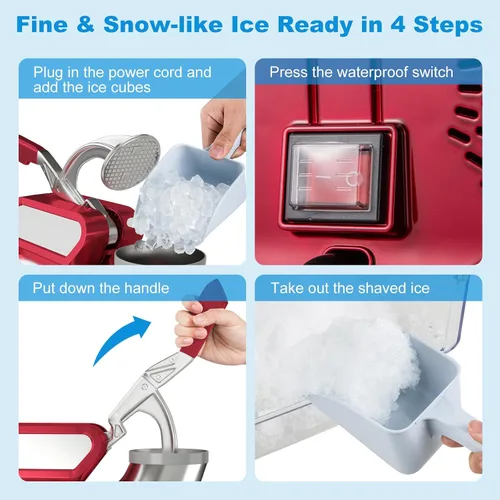 Miniatura 7 de COSTWAY Trituradora de hielo eléctrica, máquina de cono de nieve de 660 libras/h con cuchillas dobles, máquina de hielo afeitado aprobada por ETL