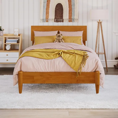 Miniatura 3 de AFI, Aria - Cama de plataforma moderna de perfil bajo de madera maciza, tamaño individual, color caramelo claro