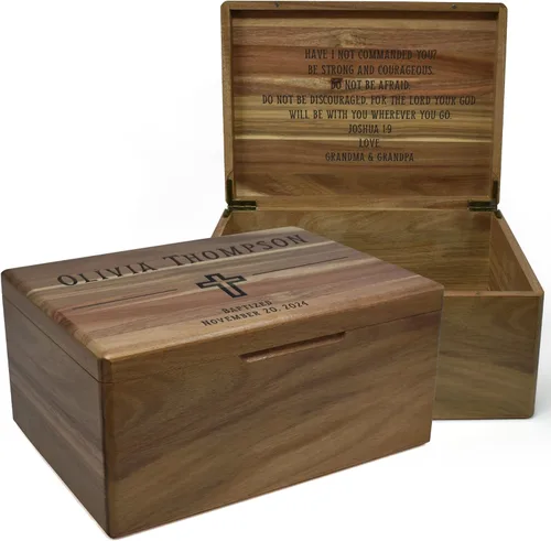 Miniatura 69 de Caja de madera grabada personalizada grande – Caja de recuerdo de madera de acacia con mensaje oculto personalizado, cajas de memoria de nogal