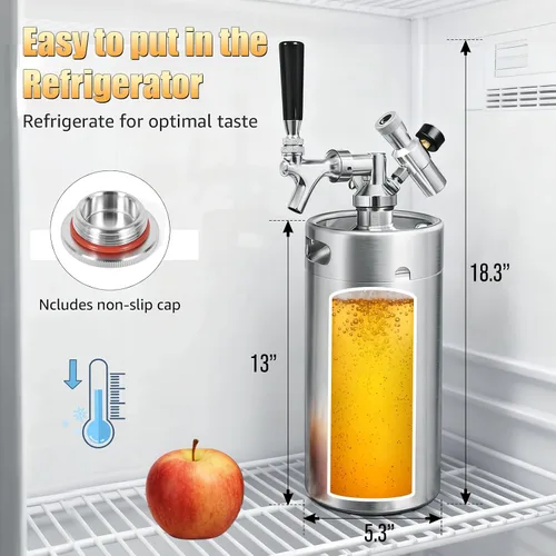 Miniatura 6 de Mini Growler de barril de 128 onzas, sistema dispensador de cerveza de barril portátil, sistema de grifo de cerveza de acero inoxidable, mantiene