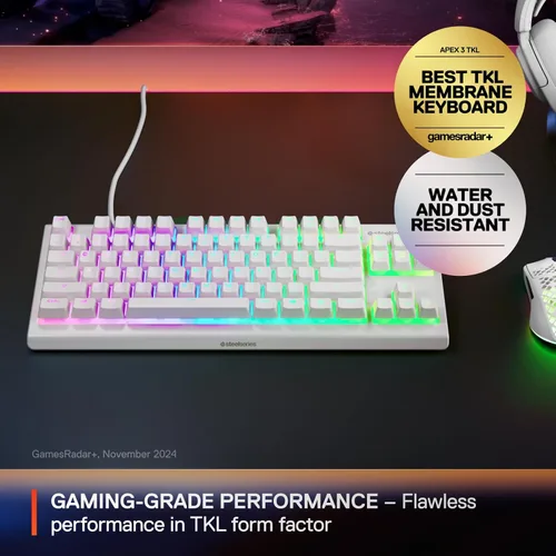 Miniatura 2 de SteelSeries Apex 3 TKL White RGB - Teclado para juegos — Factor de forma compacto sin llave — Iluminación RGB de 8 zonas — Resistente al agua y al
