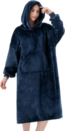 Miniatura 12 de Sioloc - Manta con capucha ponible para mujeres/niños/hombres, sudadera con capucha extragrande y acogedora forrada en sherpa (rosa, larga)