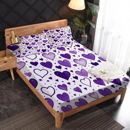 Miniatura 2 de Juego de sábanas de tamaño individual con diseño de corazón, sábanas de microfibra suave y bolsillo profundo, sábanas y fundas de almohada