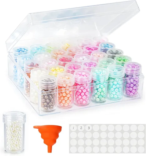 Miniatura 8 de BigOtters Contenedores de almacenamiento de pintura de diamante de 30 rejillas, estuche organizador portátil de cuentas con tapas para manualidades