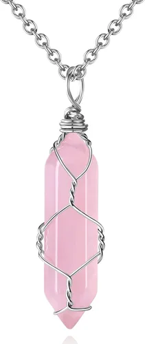 MAIBAOTA Collar de piedra de cristal curativo, collar con colgante de cristales de lágrima envueltos en alambre, collar con dije de cuarzo Reiki