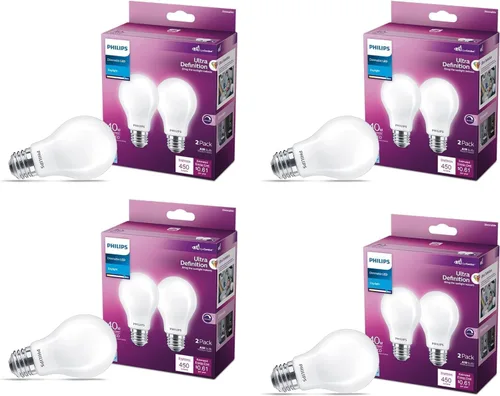 Miniatura 14 de PHILIPS Bombillas LED de 60 W A19, 4 unidades, ultra definición, blanco suave (2200 K), 800 lúmenes (8 W = 60 W), regulables, sin parpadeo, bombillas