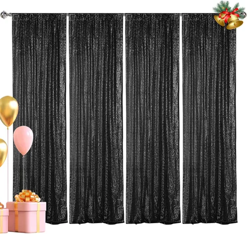Miniatura 28 de Hahuho - Cortina de fondo de lentejuelas de 2 x 8 pies para fiestas, fondo de fotografía con paños de cortina de purpurina para decorar Navidad