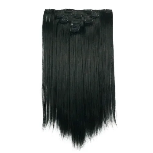 Miniatura 7 de Lydell Juego de 5 extensiones de cabello sintético con clip de 20 pulgadas de largo y lacio para mujer (12TT26 marrón con reflejos)