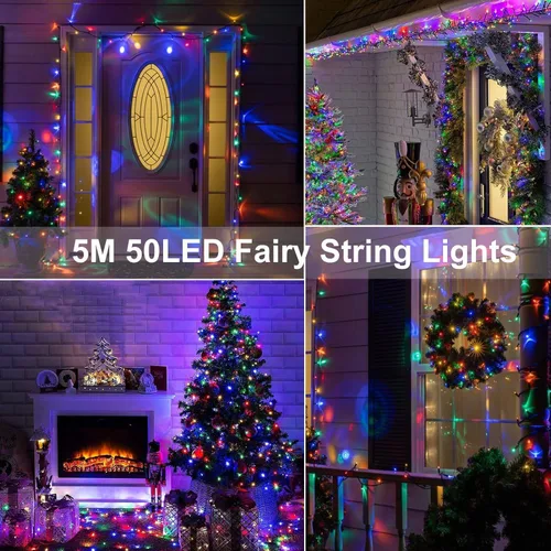 Miniatura 5 de echosari Paquete de 2 Luces de Cadena de Navidad a Batería, Cable Verde de 32 pies 100 Luces de Cadena de Hadas LED con Control Remoto Temporizador